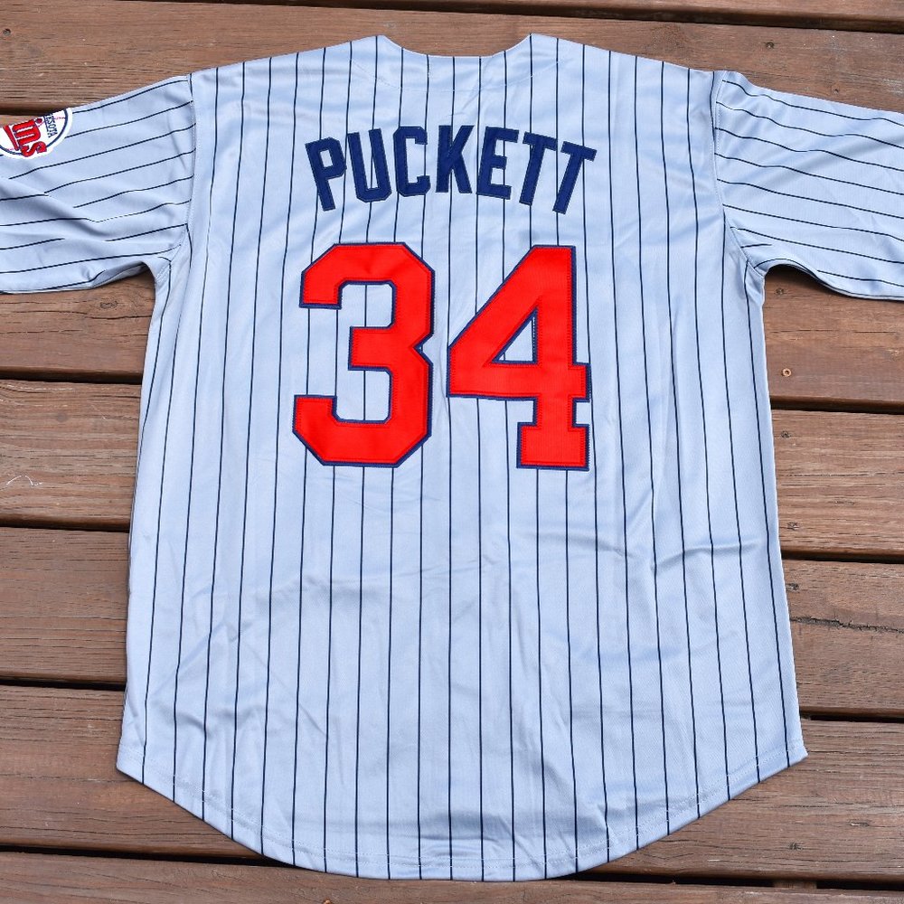 New! Kirby Puckett Minnesota Twins Gray Pinstripe Baseball Jersey Men's XXL